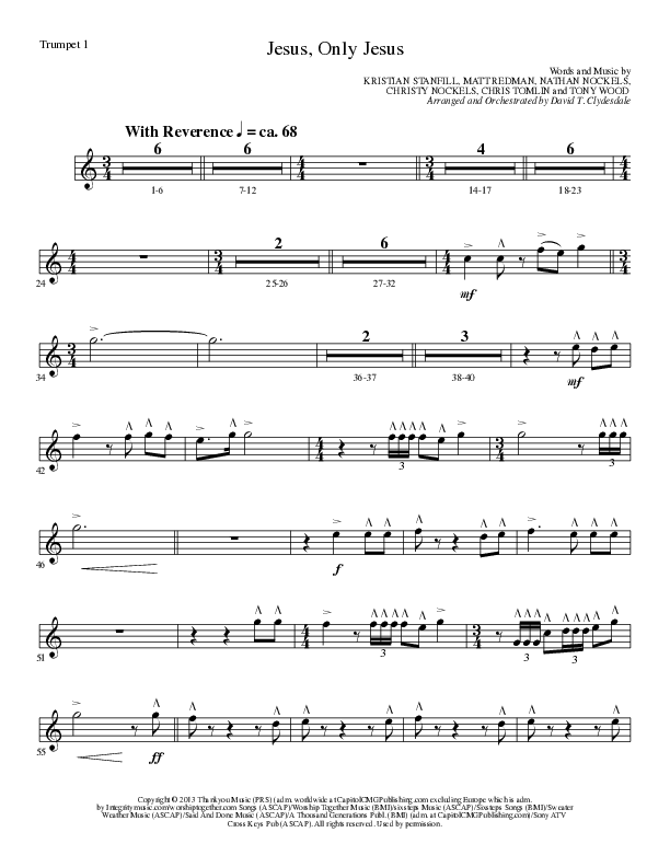 Jesus Only Jesus (Choral Anthem SATB) Trumpet 1 (Lillenas Choral / Arr. David Clydesdale)