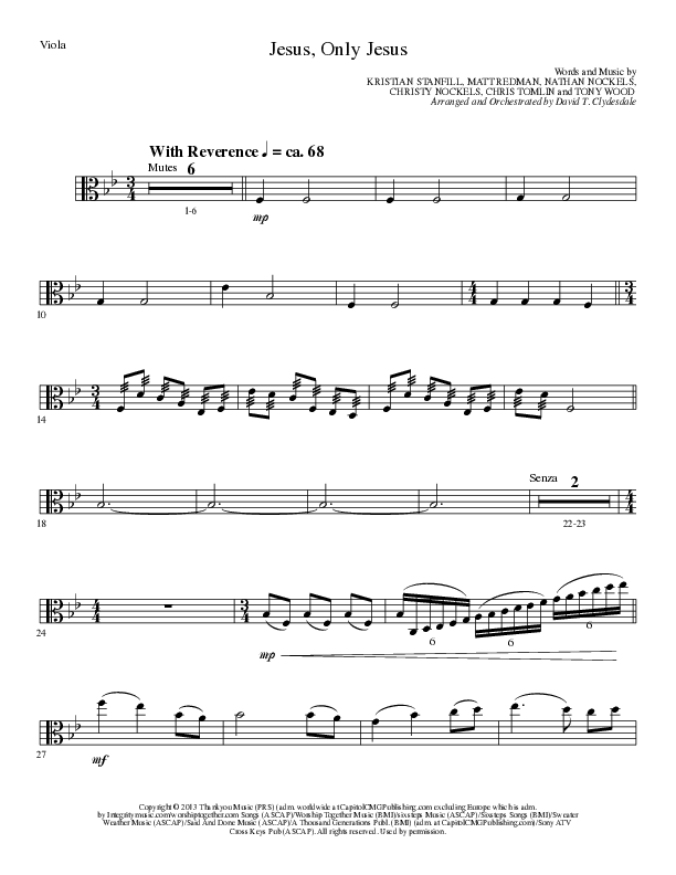 Jesus Only Jesus (Choral Anthem SATB) Viola (Lillenas Choral / Arr. David Clydesdale)