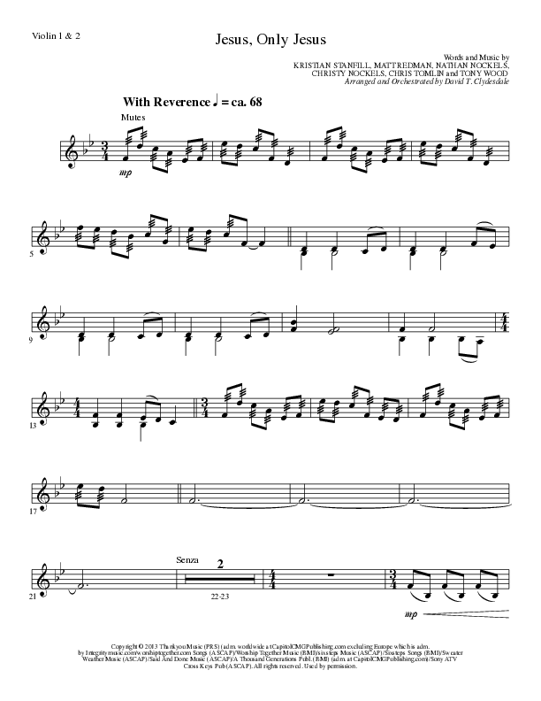 Jesus Only Jesus (Choral Anthem SATB) Violin 1/2 (Lillenas Choral / Arr. David Clydesdale)