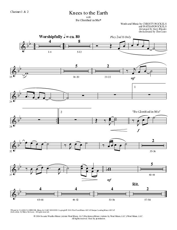 Knees to the Earth with Be Glorified in Me (Choral Anthem SATB) Clarinet 1/2 (Lillenas Choral / Arr. Gary Rhodes)