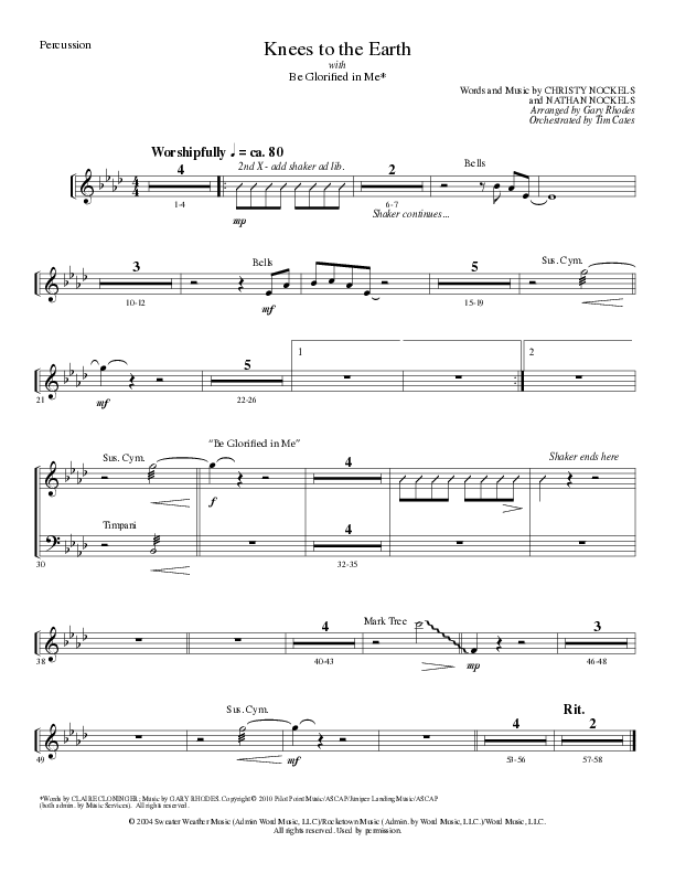 Knees to the Earth with Be Glorified in Me (Choral Anthem SATB) Percussion (Lillenas Choral / Arr. Gary Rhodes)