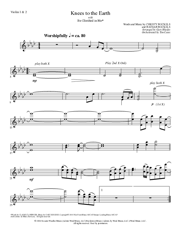Knees to the Earth with Be Glorified in Me (Choral Anthem SATB) Violin 1/2 (Lillenas Choral / Arr. Gary Rhodes)