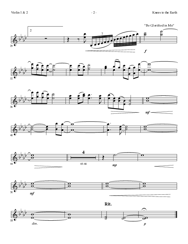 Knees to the Earth with Be Glorified in Me (Choral Anthem SATB) Violin 1/2 (Lillenas Choral / Arr. Gary Rhodes)