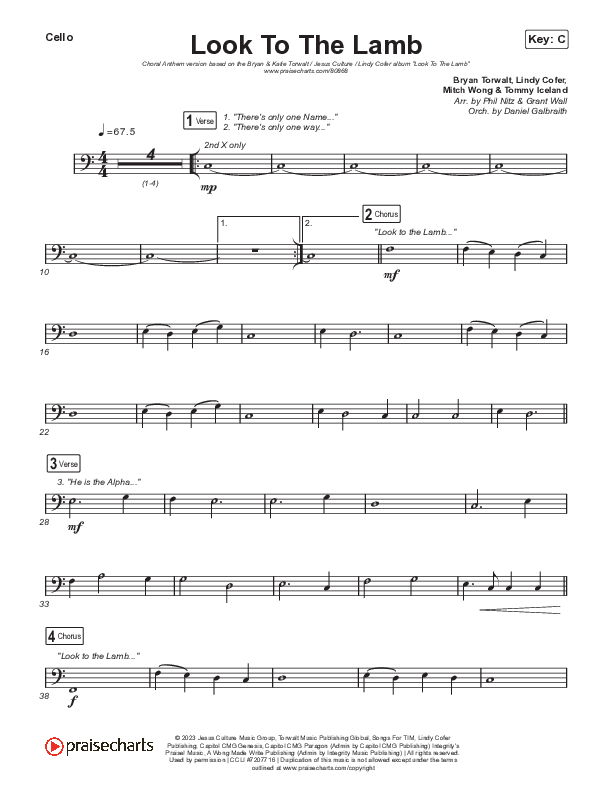 Look To The Lamb (Choral Anthem SATB) Cello (Bryan & Katie Torwalt / Lindy Cofer / Jesus Culture / Arr. Phil Nitz)