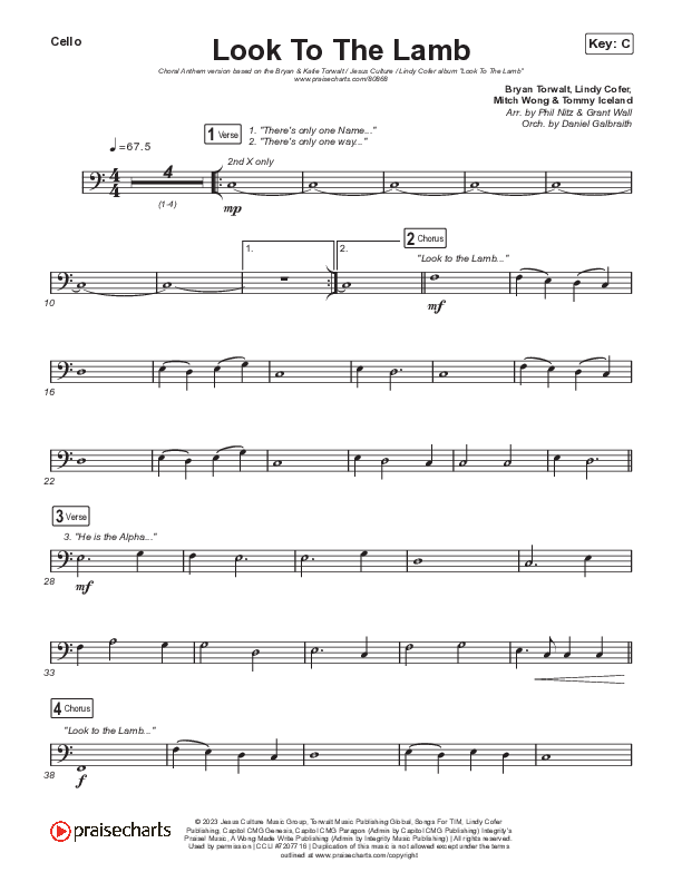 Look To The Lamb (Choral Anthem SATB) Cello (Bryan & Katie Torwalt / Lindy Cofer / Jesus Culture / Arr. Phil Nitz)