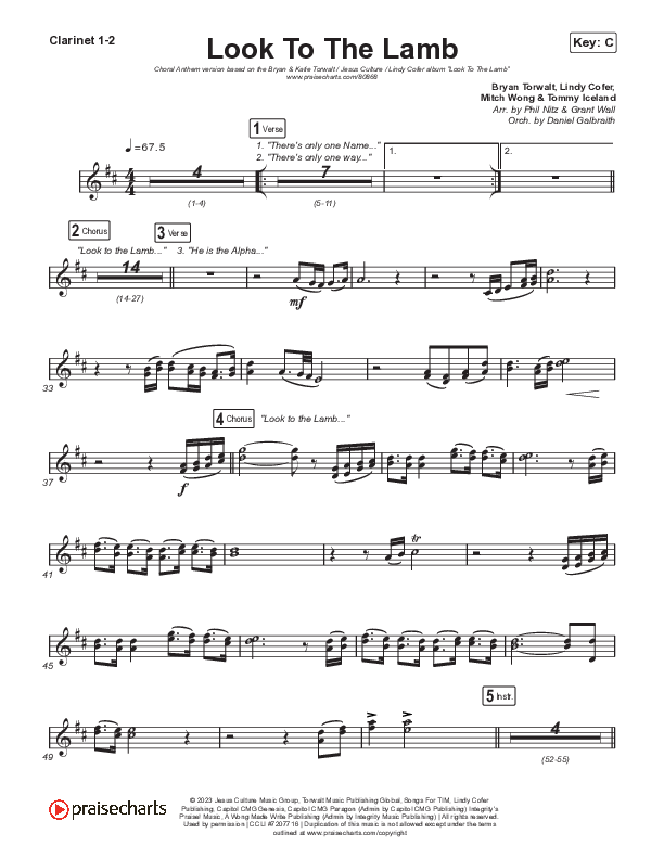 Look To The Lamb (Choral Anthem SATB) Clarinet 1,2 (Bryan & Katie Torwalt / Lindy Cofer / Jesus Culture / Arr. Phil Nitz)