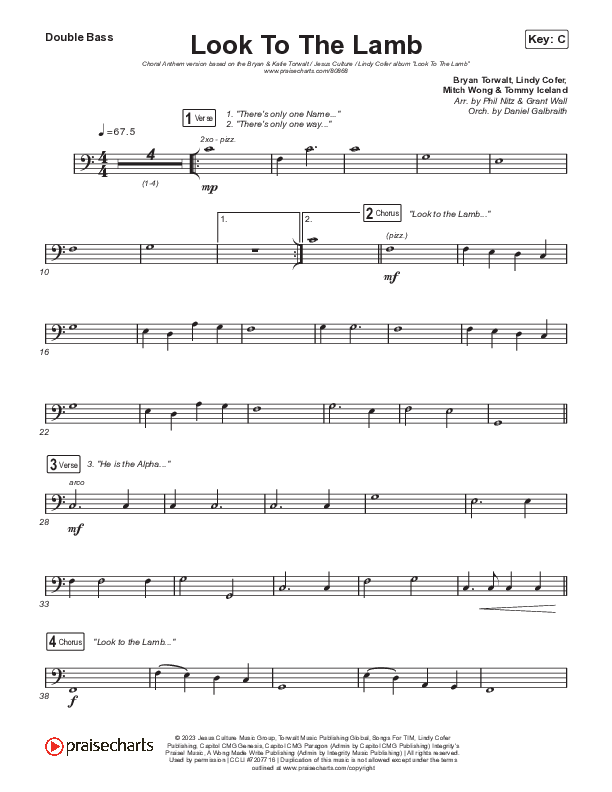Look To The Lamb (Choral Anthem SATB) String Bass (Bryan & Katie Torwalt / Lindy Cofer / Jesus Culture / Arr. Phil Nitz)