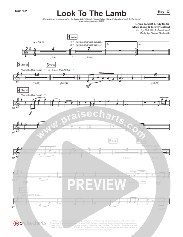 Look To The Lamb (Choral Anthem SATB) French Horn 1,2 (Bryan & Katie Torwalt / Lindy Cofer / Jesus Culture / Arr. Phil Nitz)