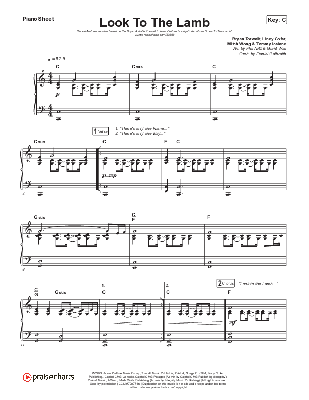 Look To The Lamb (Choral Anthem SATB) Piano Sheet (Bryan & Katie Torwalt / Lindy Cofer / Jesus Culture / Arr. Phil Nitz)
