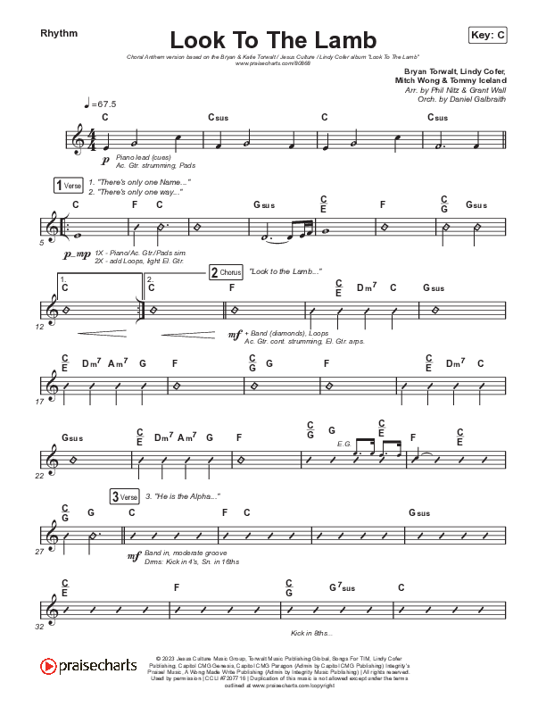 Look To The Lamb (Choral Anthem SATB) Rhythm Chart (Bryan & Katie Torwalt / Lindy Cofer / Jesus Culture / Arr. Phil Nitz)