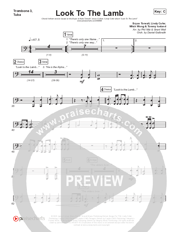 Look To The Lamb (Choral Anthem SATB) Trombone 3/Tuba (Bryan & Katie Torwalt / Lindy Cofer / Jesus Culture / Arr. Phil Nitz)