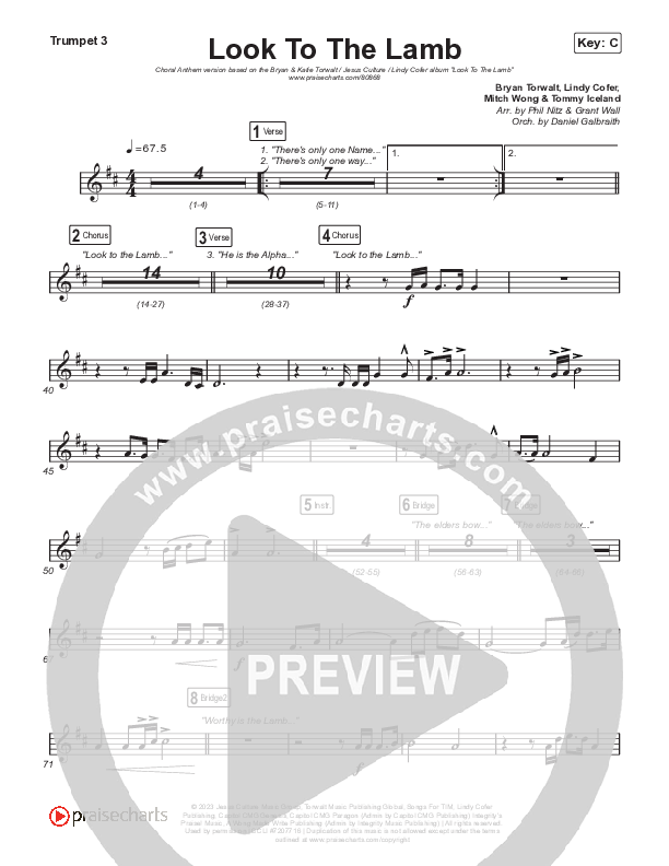 Look To The Lamb (Choral Anthem SATB) Trumpet 3 (Bryan & Katie Torwalt / Lindy Cofer / Jesus Culture / Arr. Phil Nitz)