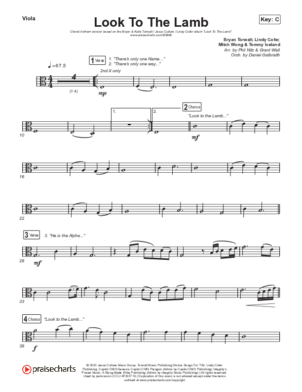 Look To The Lamb (Choral Anthem SATB) Viola (Bryan & Katie Torwalt / Lindy Cofer / Jesus Culture / Arr. Phil Nitz)