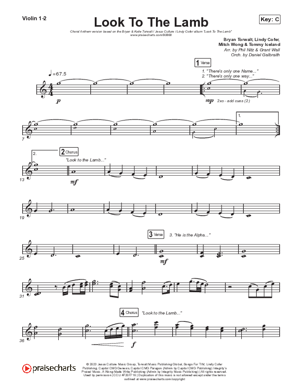 Look To The Lamb (Choral Anthem SATB) String Pack (Bryan & Katie Torwalt / Lindy Cofer / Jesus Culture / Arr. Phil Nitz)