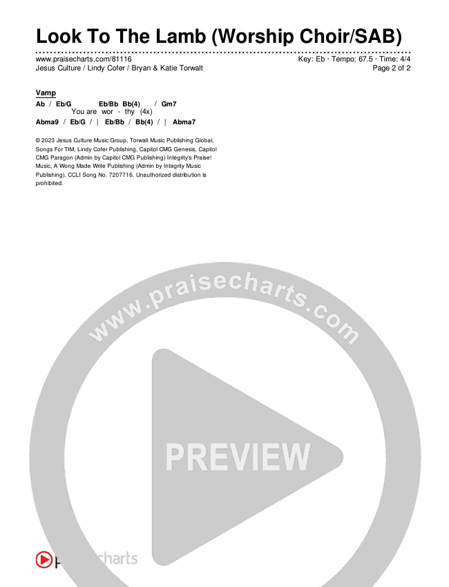 Look To The Lamb (Worship Choir/SAB) Chords & Lyrics (Bryan & Katie Torwalt / Lindy Cofer / Jesus Culture / Arr. Phil Nitz)