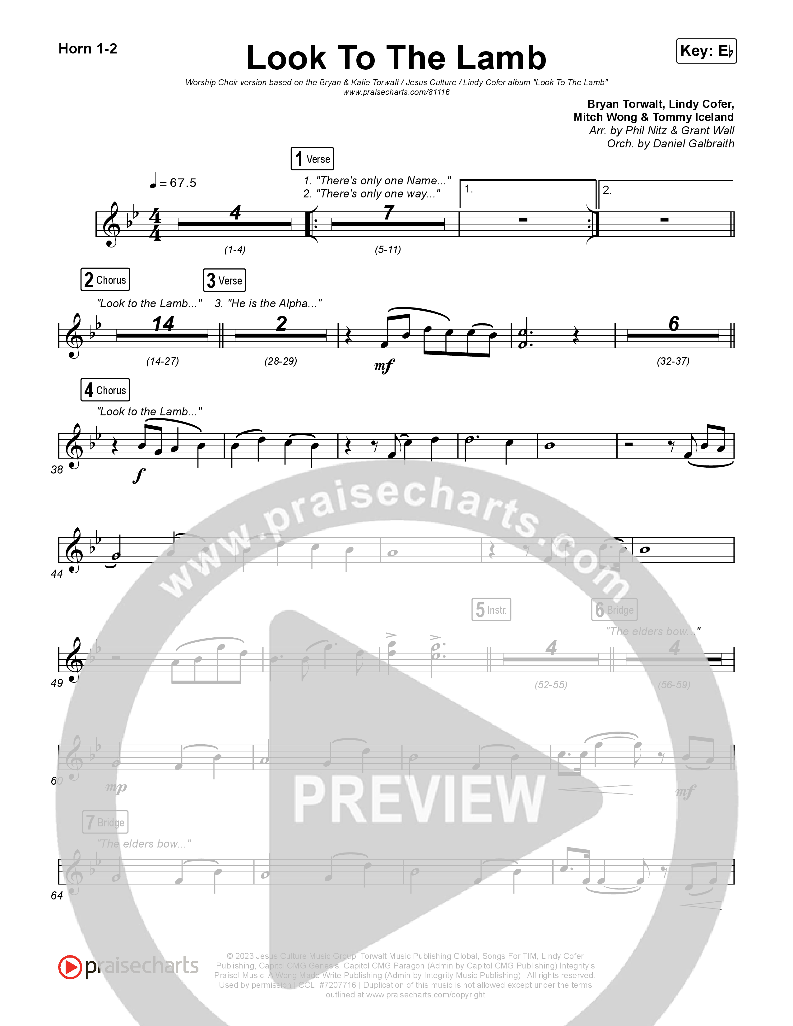 Look To The Lamb (Worship Choir/SAB) French Horn 1/2 (Bryan & Katie Torwalt / Lindy Cofer / Jesus Culture / Arr. Phil Nitz)