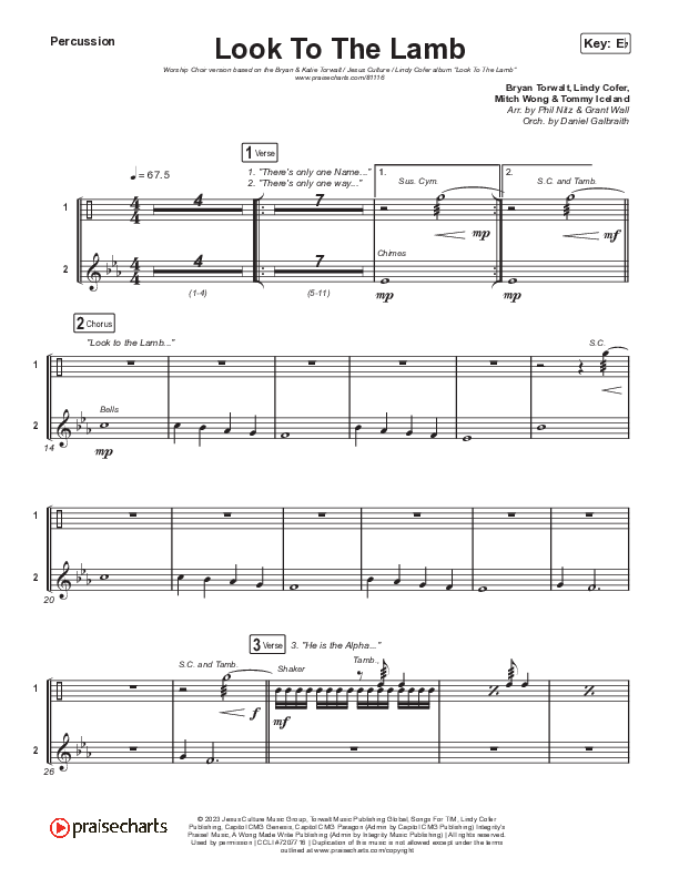 Look To The Lamb (Worship Choir/SAB) Percussion (Bryan & Katie Torwalt / Lindy Cofer / Jesus Culture / Arr. Phil Nitz)