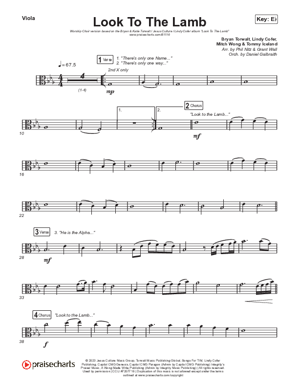 Look To The Lamb (Worship Choir/SAB) Viola (Bryan & Katie Torwalt / Lindy Cofer / Jesus Culture / Arr. Phil Nitz)