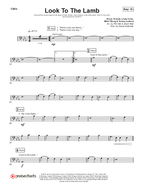 Look To The Lamb (Unison/2-Part) Cello (Bryan & Katie Torwalt / Lindy Cofer / Jesus Culture / Arr. Phil Nitz)