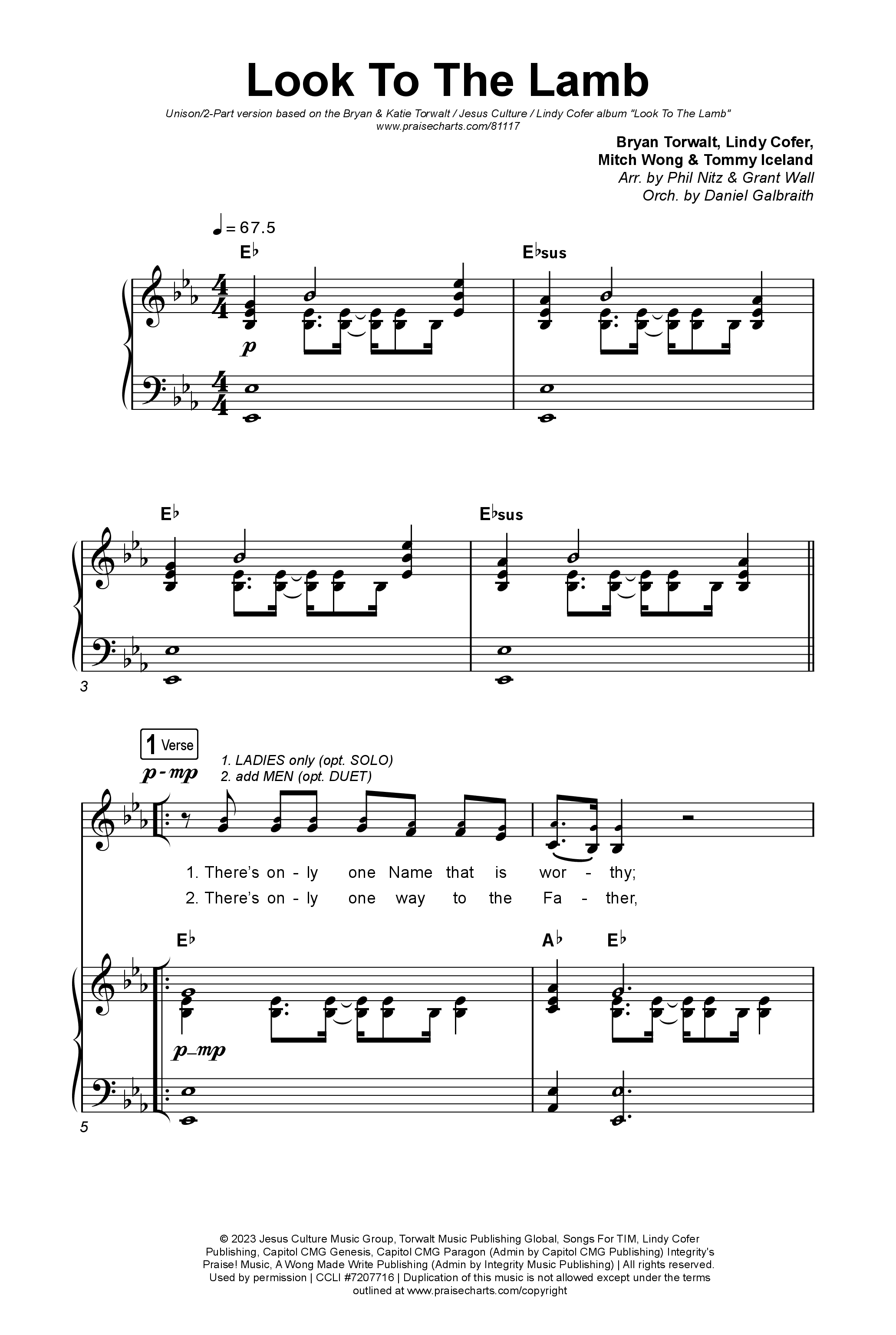 Look To The Lamb (Unison/2-Part) Octavo (Uni/2-Part & Pno) (Bryan & Katie Torwalt / Lindy Cofer / Jesus Culture / Arr. Phil Nitz)