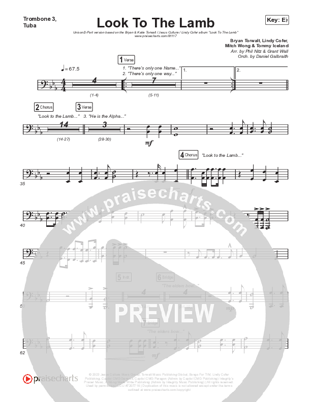 Look To The Lamb (Unison/2-Part) Trombone 3/Tuba (Bryan & Katie Torwalt / Lindy Cofer / Jesus Culture / Arr. Phil Nitz)