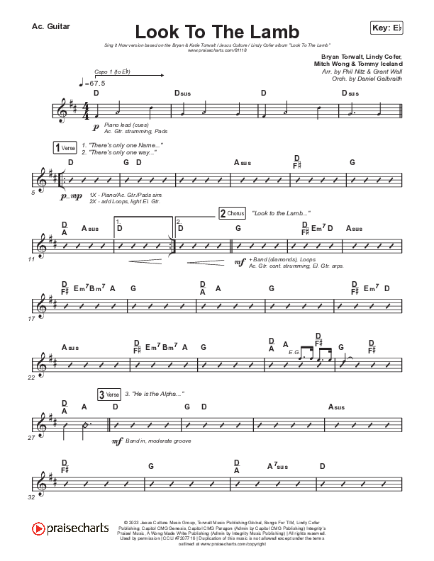 Look To The Lamb (Sing It Now) Acoustic Guitar (Bryan & Katie Torwalt / Lindy Cofer / Jesus Culture / Arr. Phil Nitz)