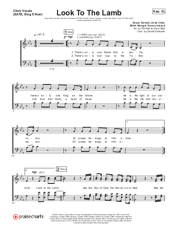 Look To The Lamb (Sing It Now) Choir Sheet (SATB) (Bryan & Katie Torwalt / Lindy Cofer / Jesus Culture / Arr. Phil Nitz)