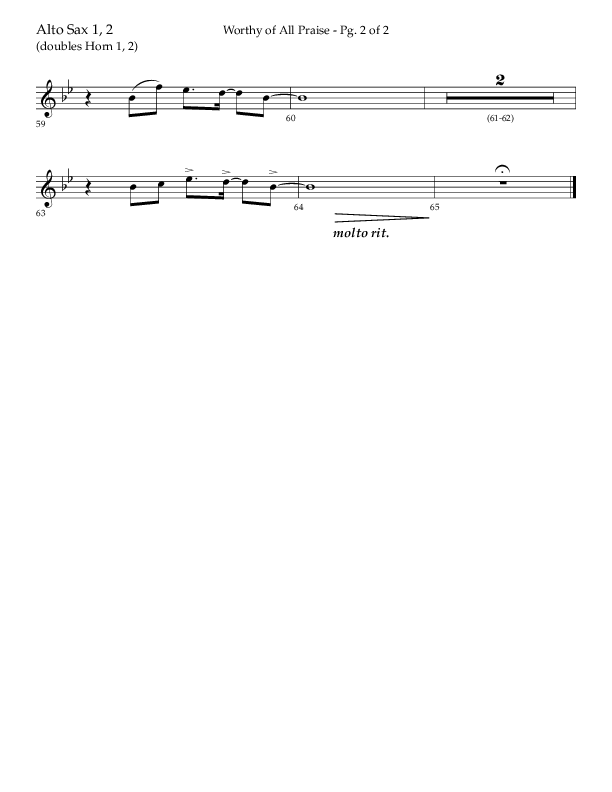Worthy Of All Praise (Choral Anthem SATB) Alto Sax 1/2 (Lifeway Choral / Arr. Craig Adams)