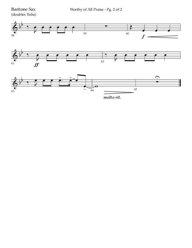 Worthy Of All Praise (Choral Anthem SATB) Bari Sax (Lifeway Choral / Arr. Craig Adams)