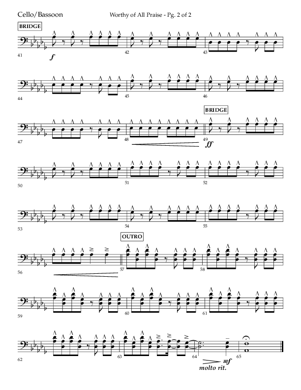 Worthy Of All Praise (Choral Anthem SATB) Cello (Lifeway Choral / Arr. Craig Adams)