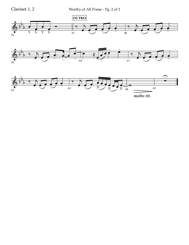 Worthy Of All Praise (Choral Anthem SATB) Clarinet 1/2 (Lifeway Choral / Arr. Craig Adams)