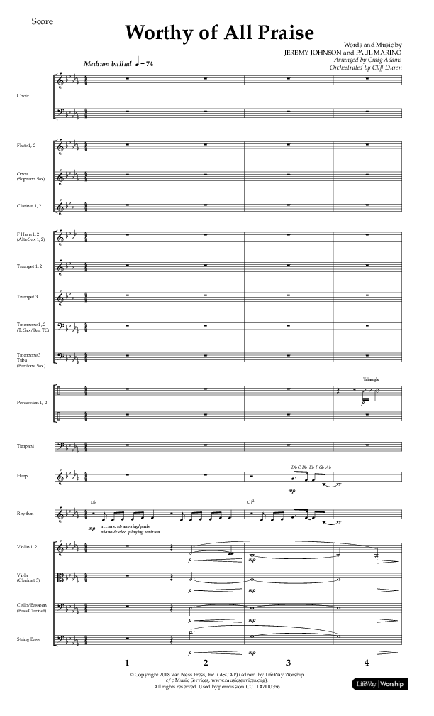 Worthy Of All Praise (Choral Anthem SATB) Orchestration (Lifeway Choral / Arr. Craig Adams)