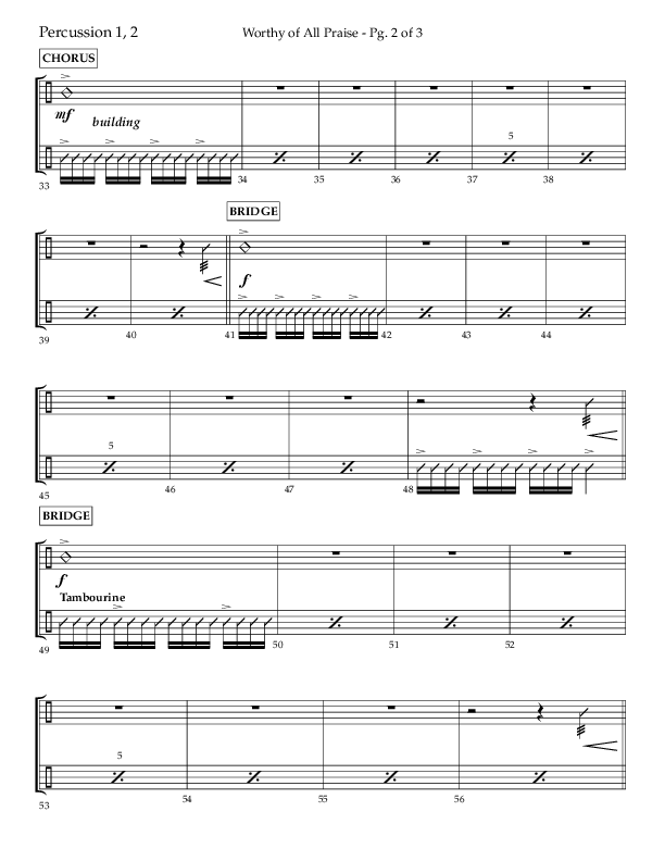 Worthy Of All Praise (Choral Anthem SATB) Percussion 1/2 (Lifeway Choral / Arr. Craig Adams)