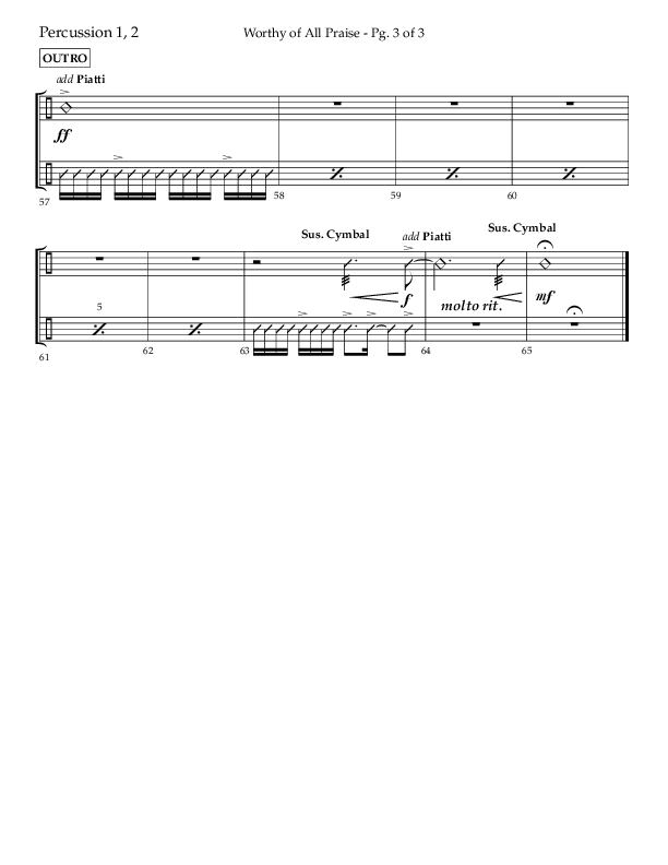 Worthy Of All Praise (Choral Anthem SATB) Percussion 1/2 (Lifeway Choral / Arr. Craig Adams)
