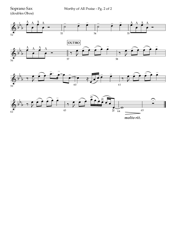 Worthy Of All Praise (Choral Anthem SATB) Soprano Sax (Lifeway Choral / Arr. Craig Adams)
