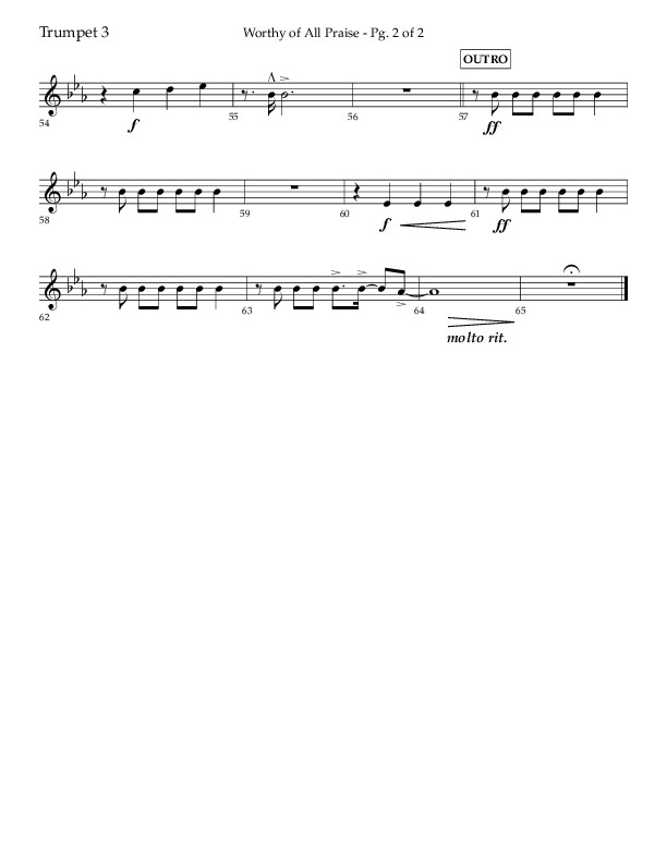 Worthy Of All Praise (Choral Anthem SATB) Trumpet 3 (Lifeway Choral / Arr. Craig Adams)