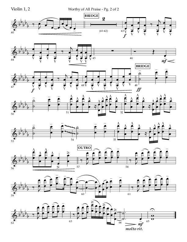 Worthy Of All Praise (Choral Anthem SATB) Violin 1/2 (Lifeway Choral / Arr. Craig Adams)