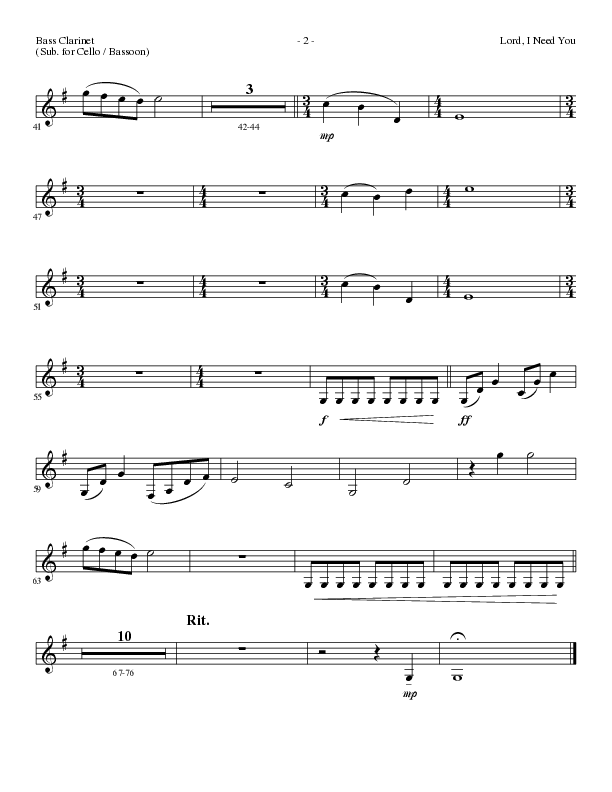 Lord I Need You (Choral Anthem SATB) Bass Clarinet (Lillenas Choral / Arr. Dave Williamson)