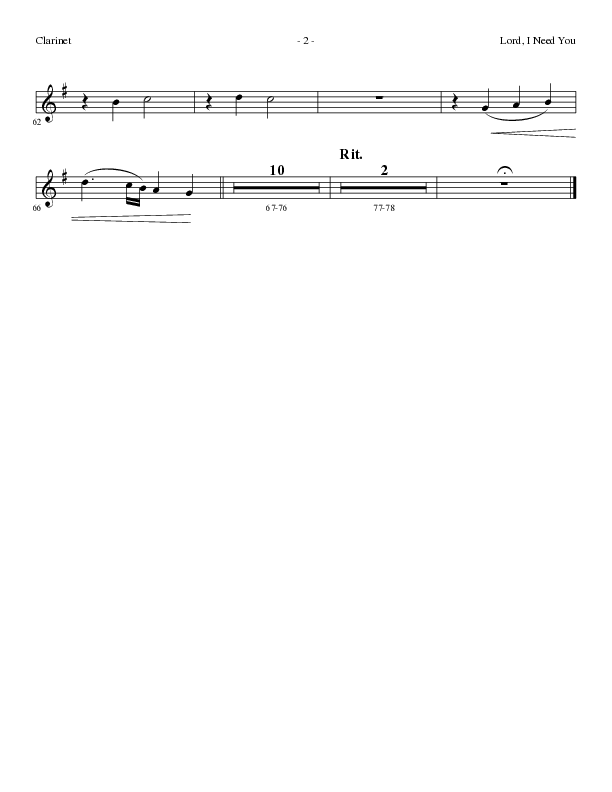 Lord I Need You (Choral Anthem SATB) Clarinet (Lillenas Choral / Arr. Dave Williamson)