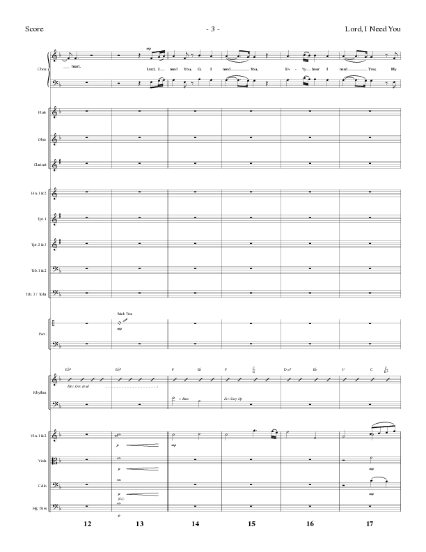 Lord I Need You (Choral Anthem SATB) Orchestration (Lillenas Choral / Arr. Dave Williamson)