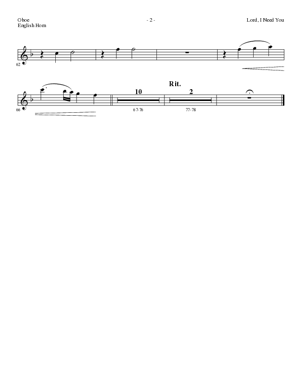 Lord I Need You (Choral Anthem SATB) Oboe (Lillenas Choral / Arr. Dave Williamson)