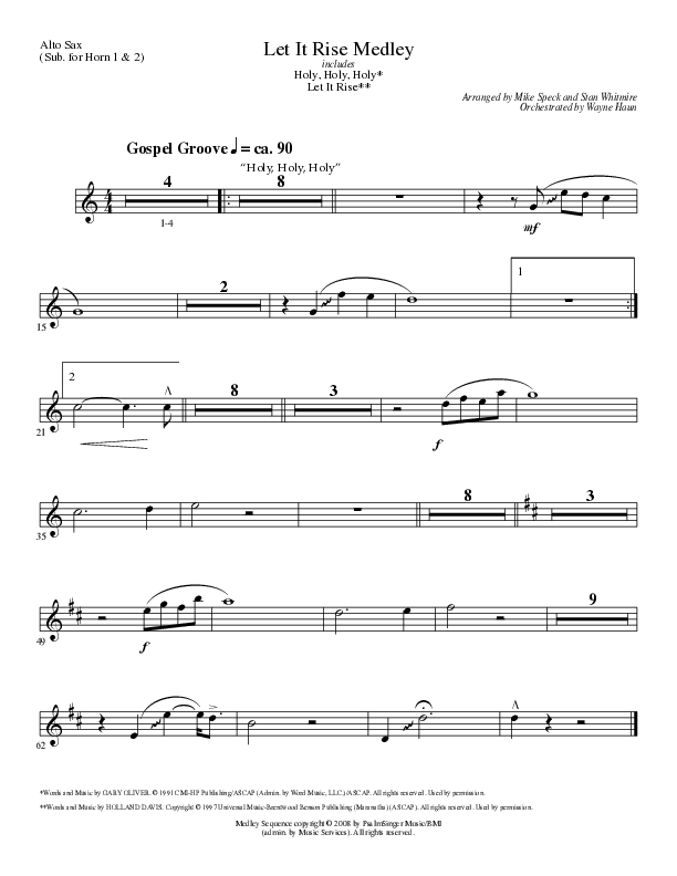 Let It Rise Medley with Holy Holy Holy (Choral Anthem SATB) Alto Sax (Lillenas Choral / Arr. Mike Speck)