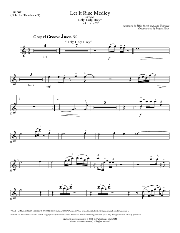 Let It Rise Medley with Holy Holy Holy (Choral Anthem SATB) Bari Sax (Lillenas Choral / Arr. Mike Speck)