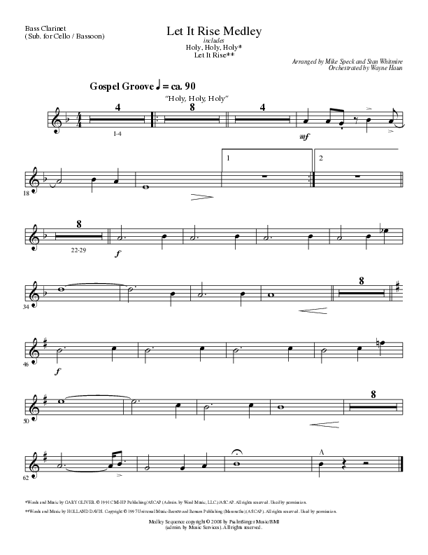 Let It Rise Medley with Holy Holy Holy (Choral Anthem SATB) Bass Clarinet (Lillenas Choral / Arr. Mike Speck)