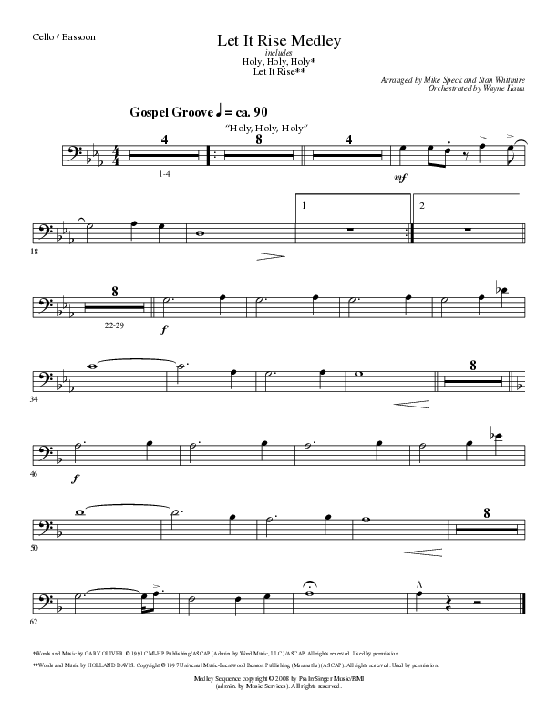 Let It Rise Medley with Holy Holy Holy (Choral Anthem SATB) Cello (Lillenas Choral / Arr. Mike Speck)