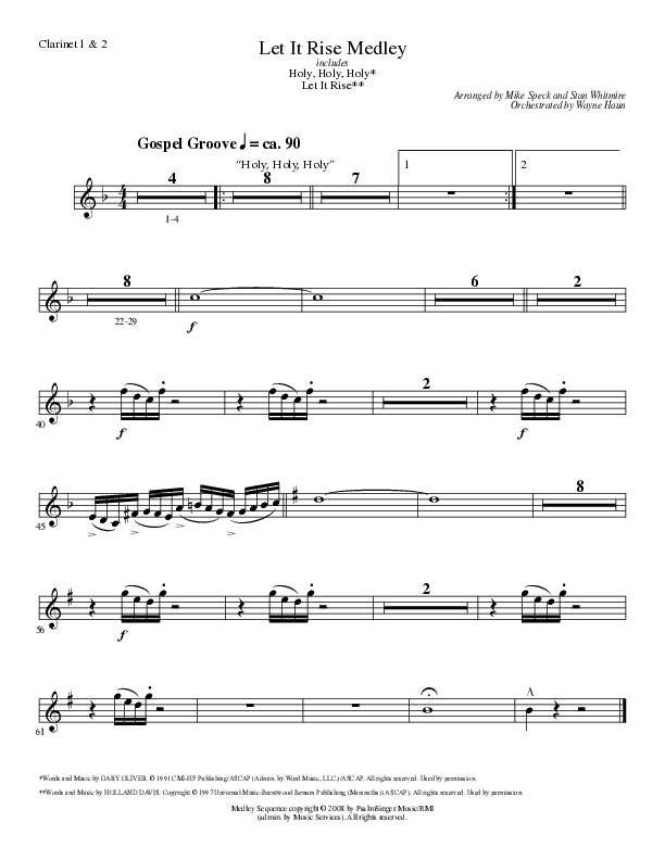 Let It Rise Medley with Holy Holy Holy (Choral Anthem SATB) Clarinet 1/2 (Lillenas Choral / Arr. Mike Speck)