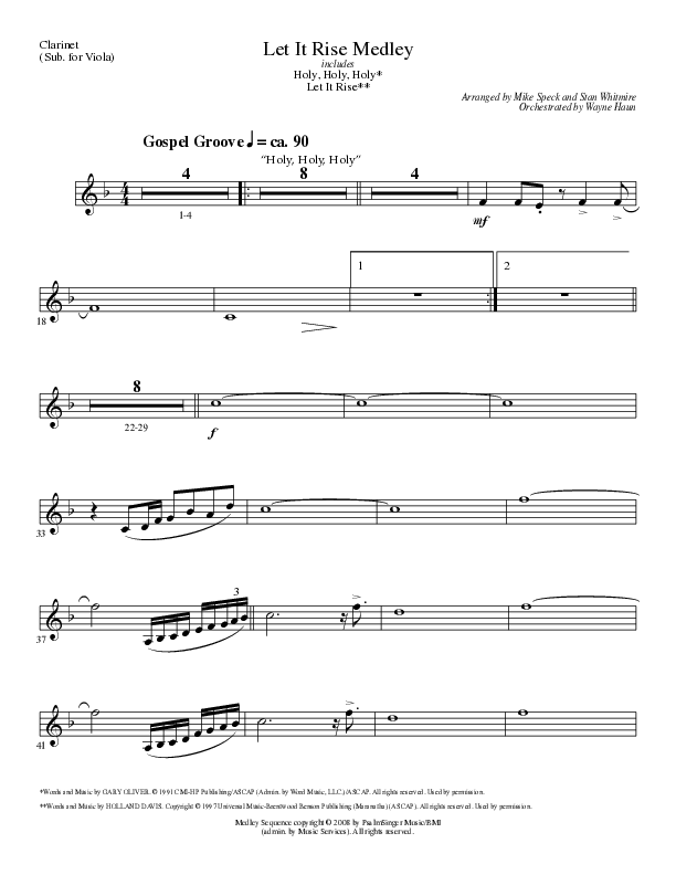 Let It Rise Medley with Holy Holy Holy (Choral Anthem SATB) Clarinet (Lillenas Choral / Arr. Mike Speck)