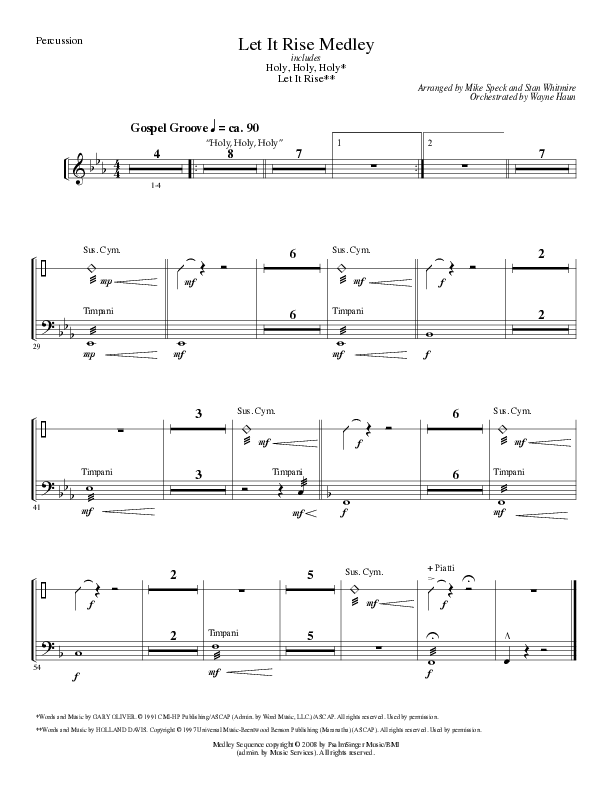Let It Rise Medley with Holy Holy Holy (Choral Anthem SATB) Percussion (Lillenas Choral / Arr. Mike Speck)