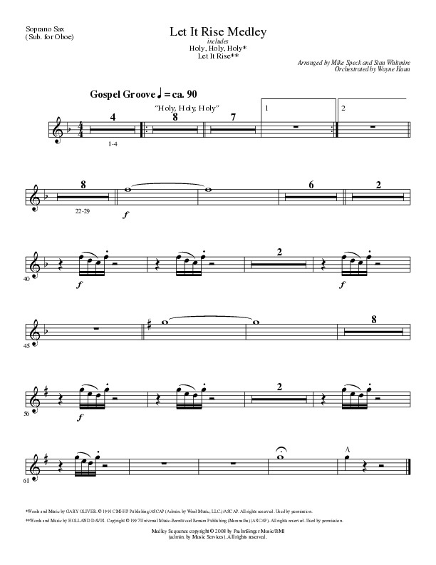 Let It Rise Medley with Holy Holy Holy (Choral Anthem SATB) Soprano Sax (Lillenas Choral / Arr. Mike Speck)