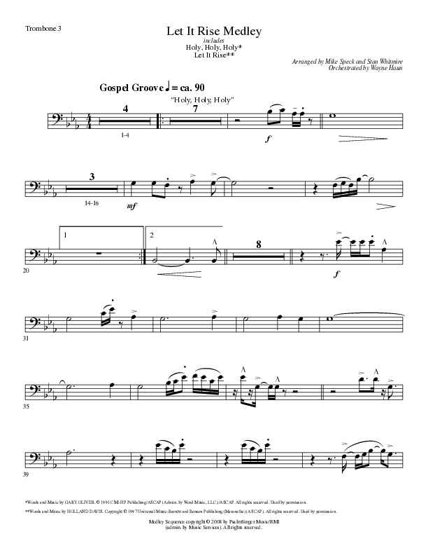 Let It Rise Medley with Holy Holy Holy (Choral Anthem SATB) Trombone 3 (Lillenas Choral / Arr. Mike Speck)